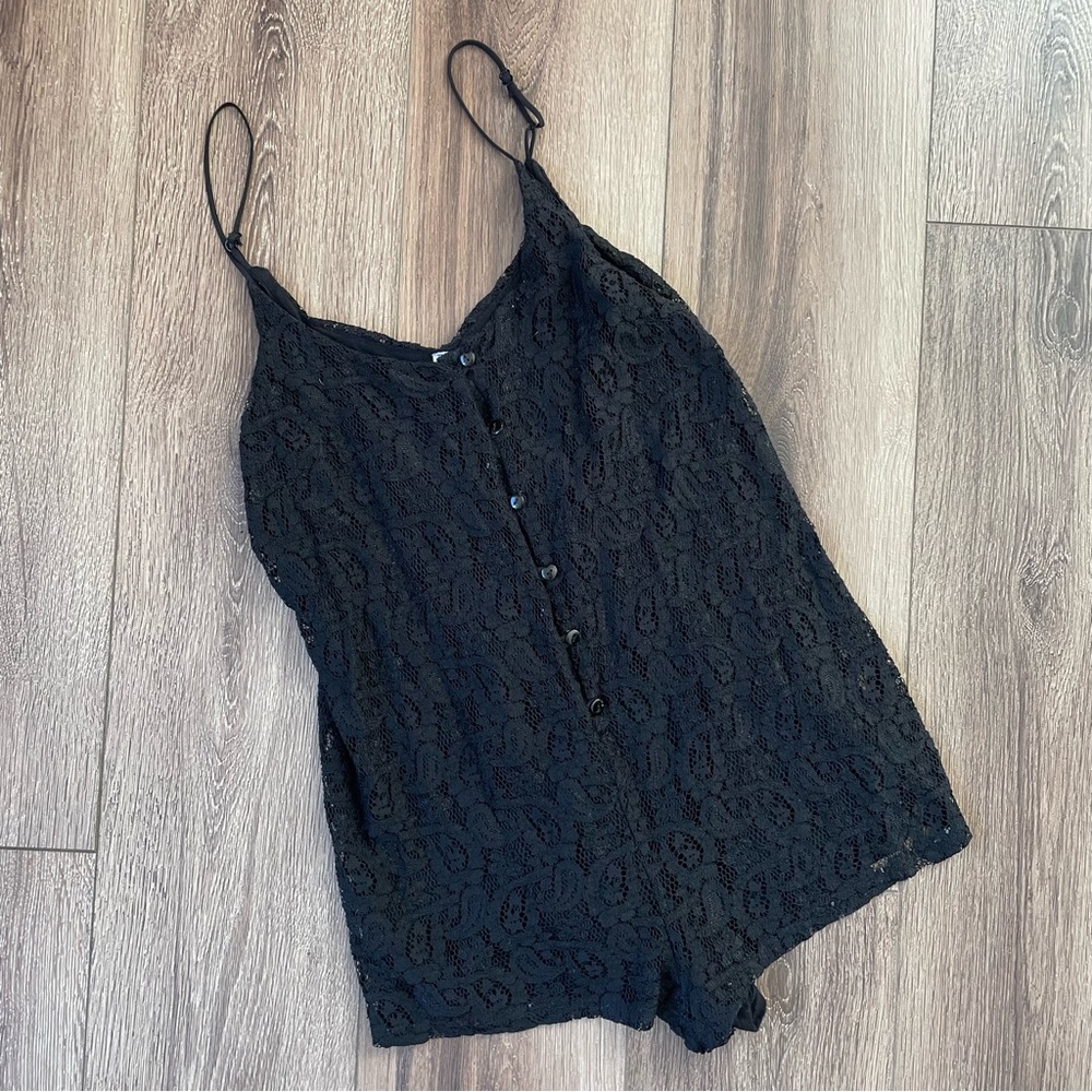 Rush Lace Button up Corset Tie Romper Black Medium